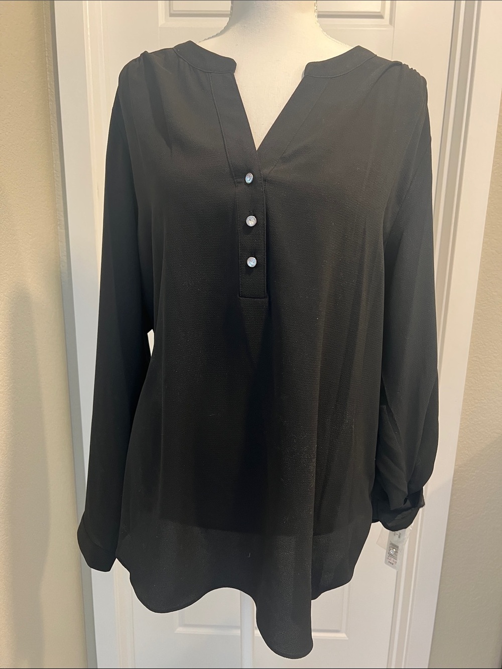 Black V-Neck Long Sleeve Blouse
